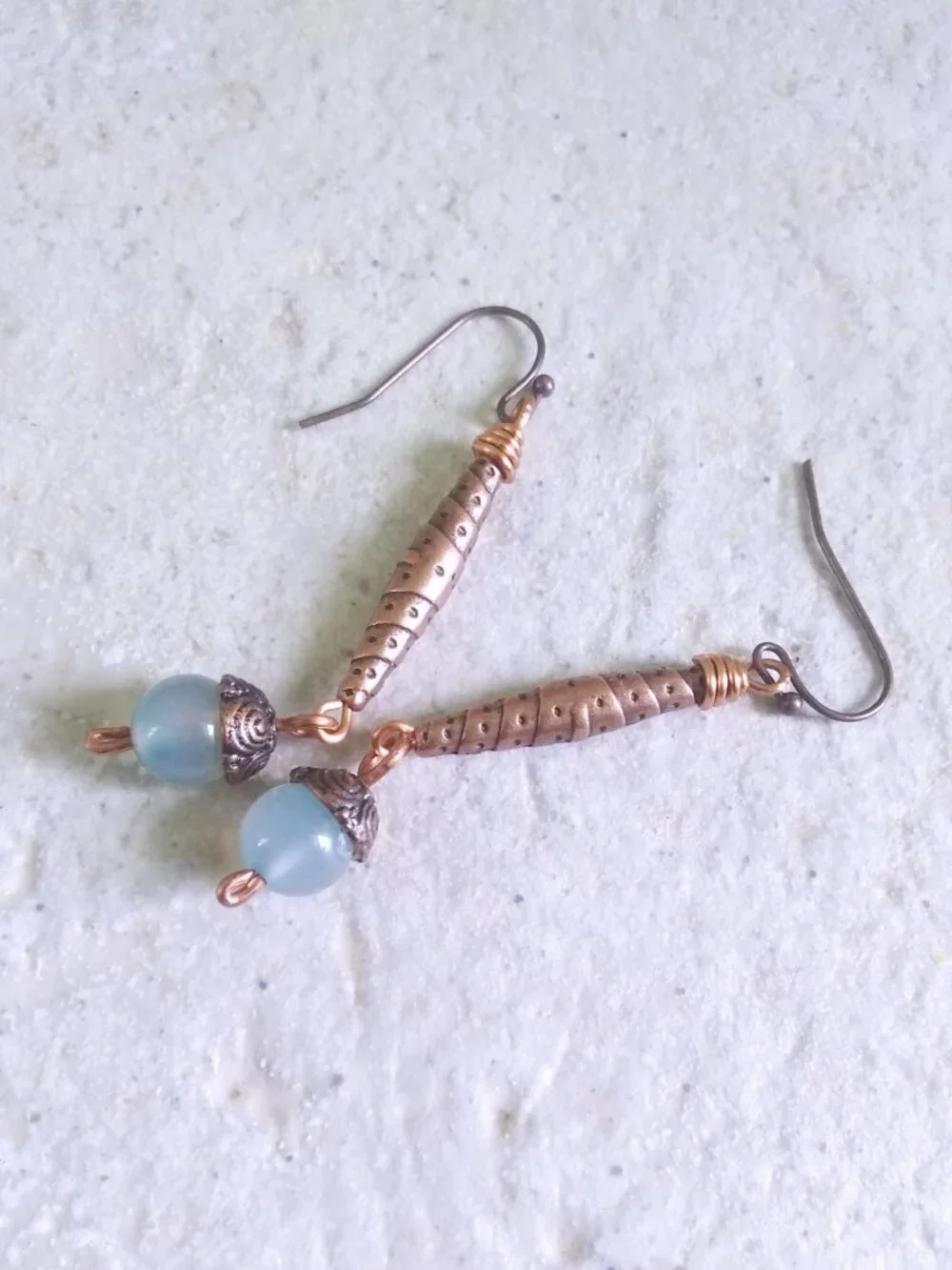 Pale Blue Agate & Copper Dangle Earrings ~ Handmade ~ Festival Feminine Boho